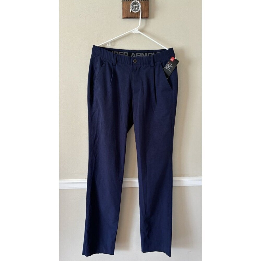 NWT Under Armour Mens Size 34 Blue Pleated Un-Hemmed Pants Heatgear Loose Fit